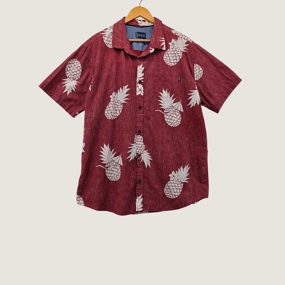 Jack O'Neill Pineapple Hawaiian Shirt XXL Red Cotton Tropical Button Down Mens